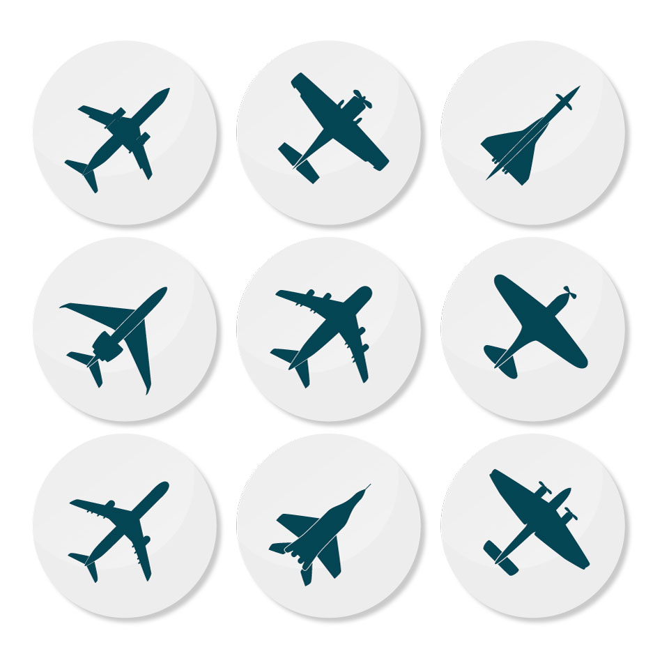 9 avions ronds icônes vecteur AI