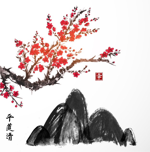 Китайска класическа тихо елегантна живопис с мастило