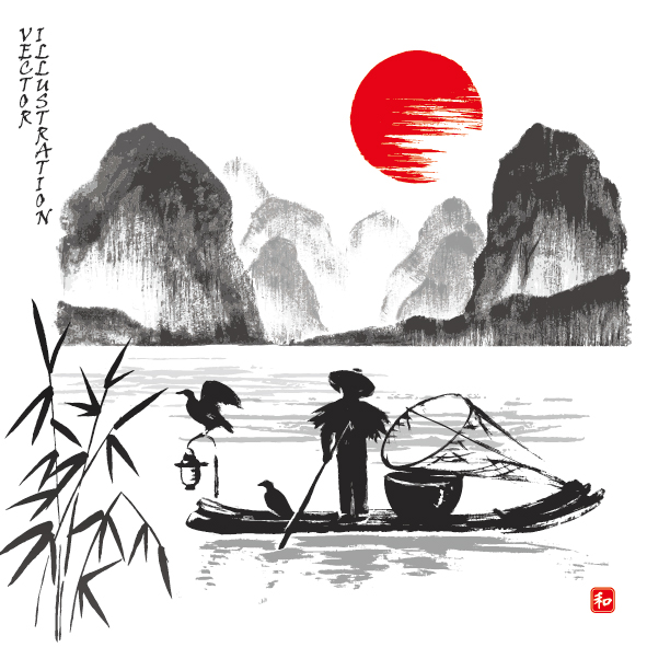 Kitajska klasična tiho elegantna slika s črnilom