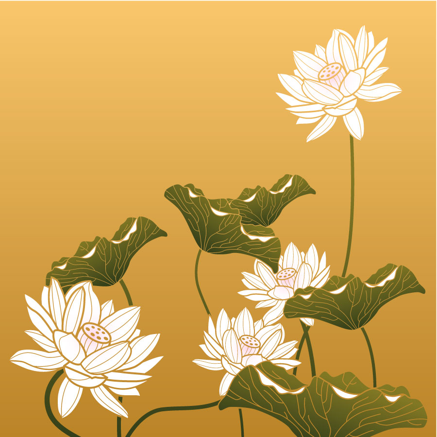 蓮と蓮の葉のパターンの中国の水墨画