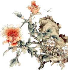 Kinesisk malestil Peony blomstrer med rikdom og ære