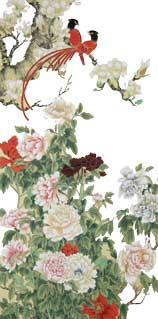Pfingstrosenblüten im chinesischen Malstil mit Reichtum und Ehre