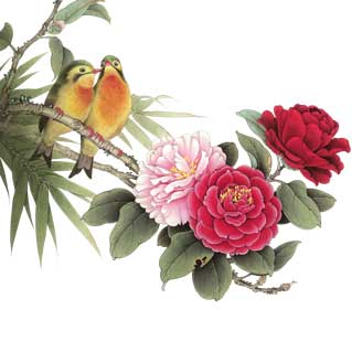 Chinese Painting Style Peony Blossoms With Wealth and Honor