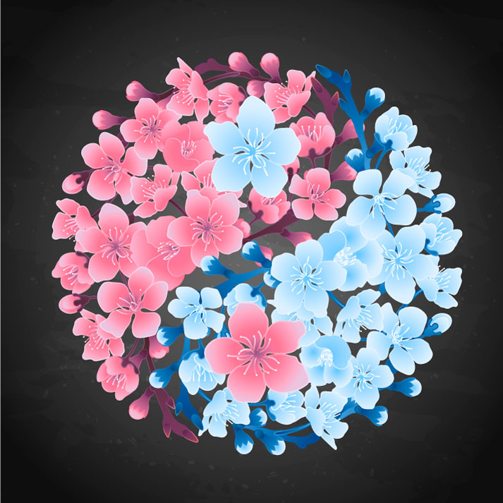 Japanese Style Cherry Blossom Background red blue