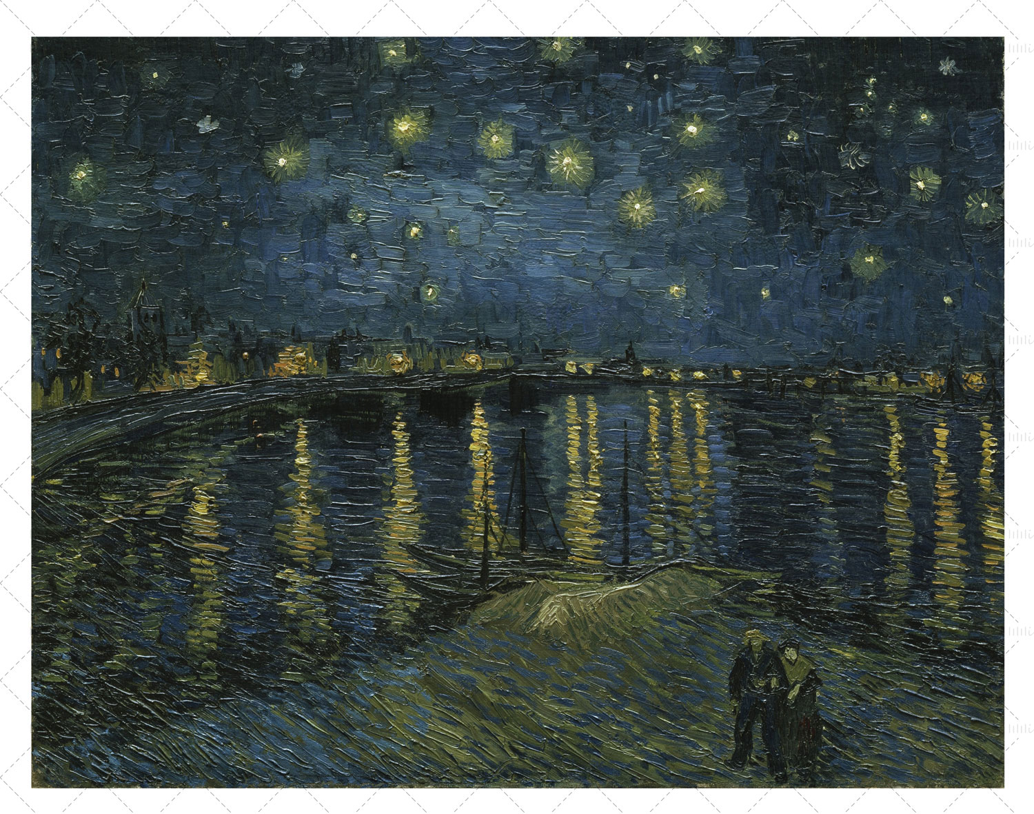 Pintura al óleo: Noche estrellada sobre el Ródano (1888) de Vincent van Gogh