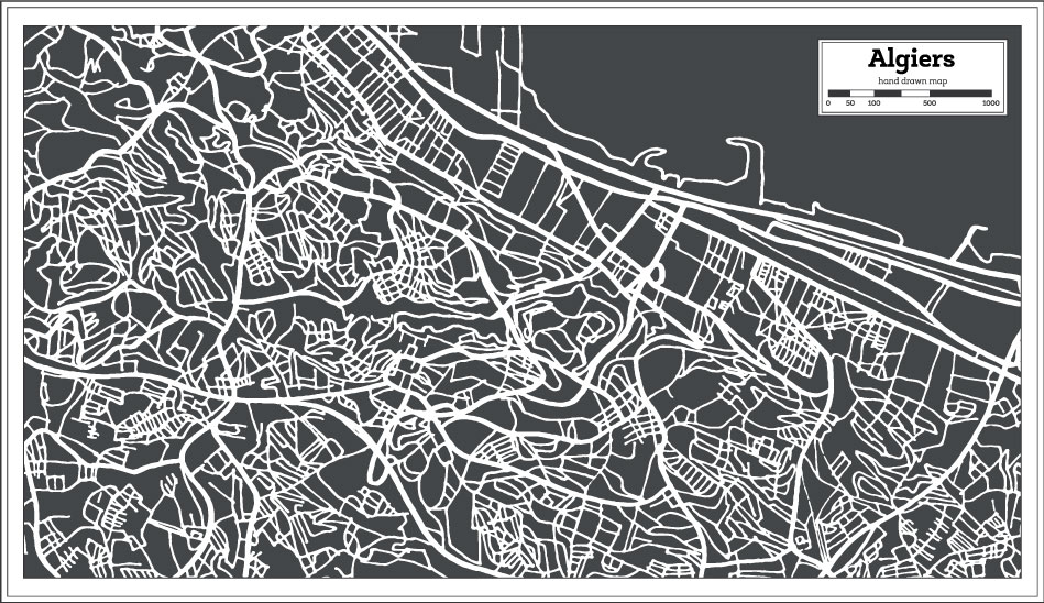 Algiers Harta desenelor de mână AI Vector