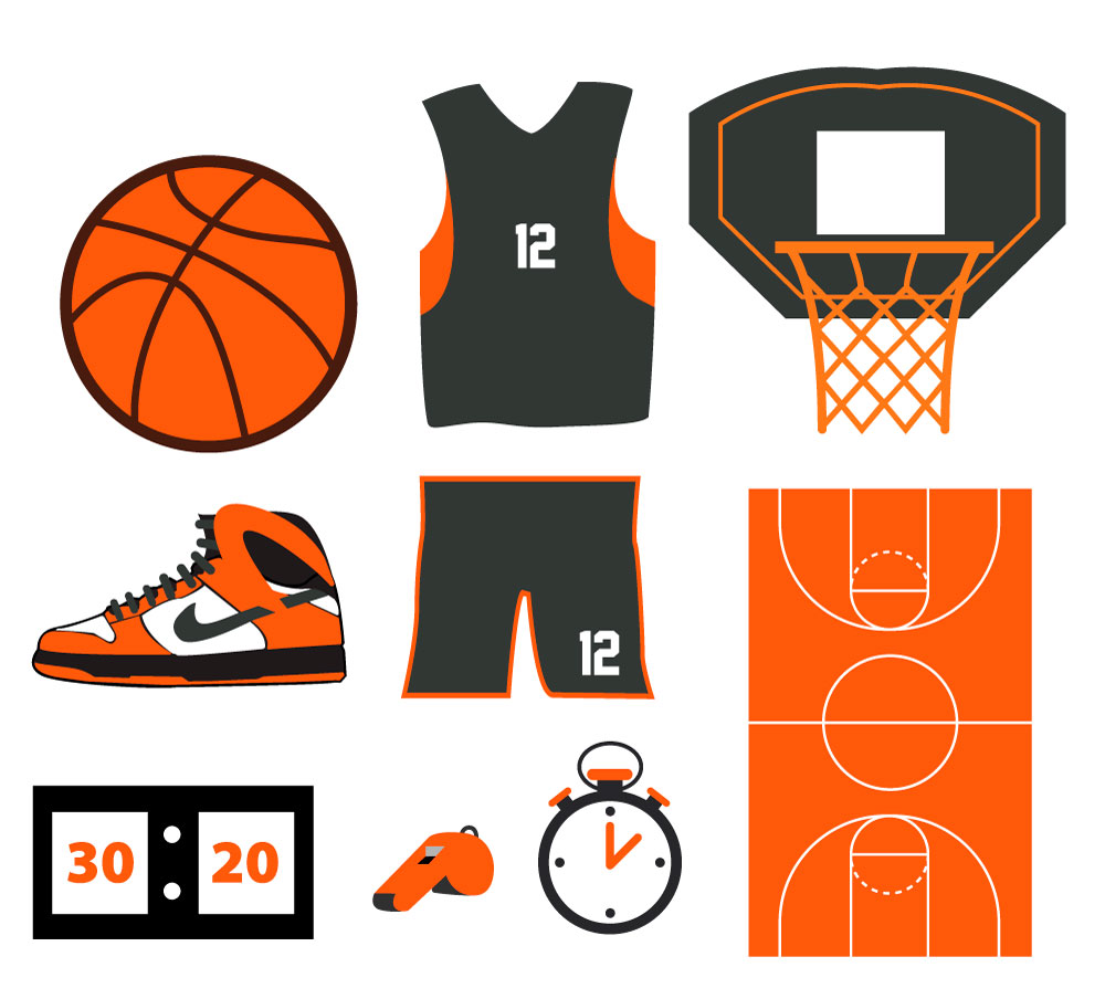 Cartoon Basketball Graphic Elements AI Vector