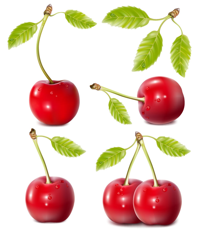 Cherries With Leaves Waterdrops Graphic AI Vector
