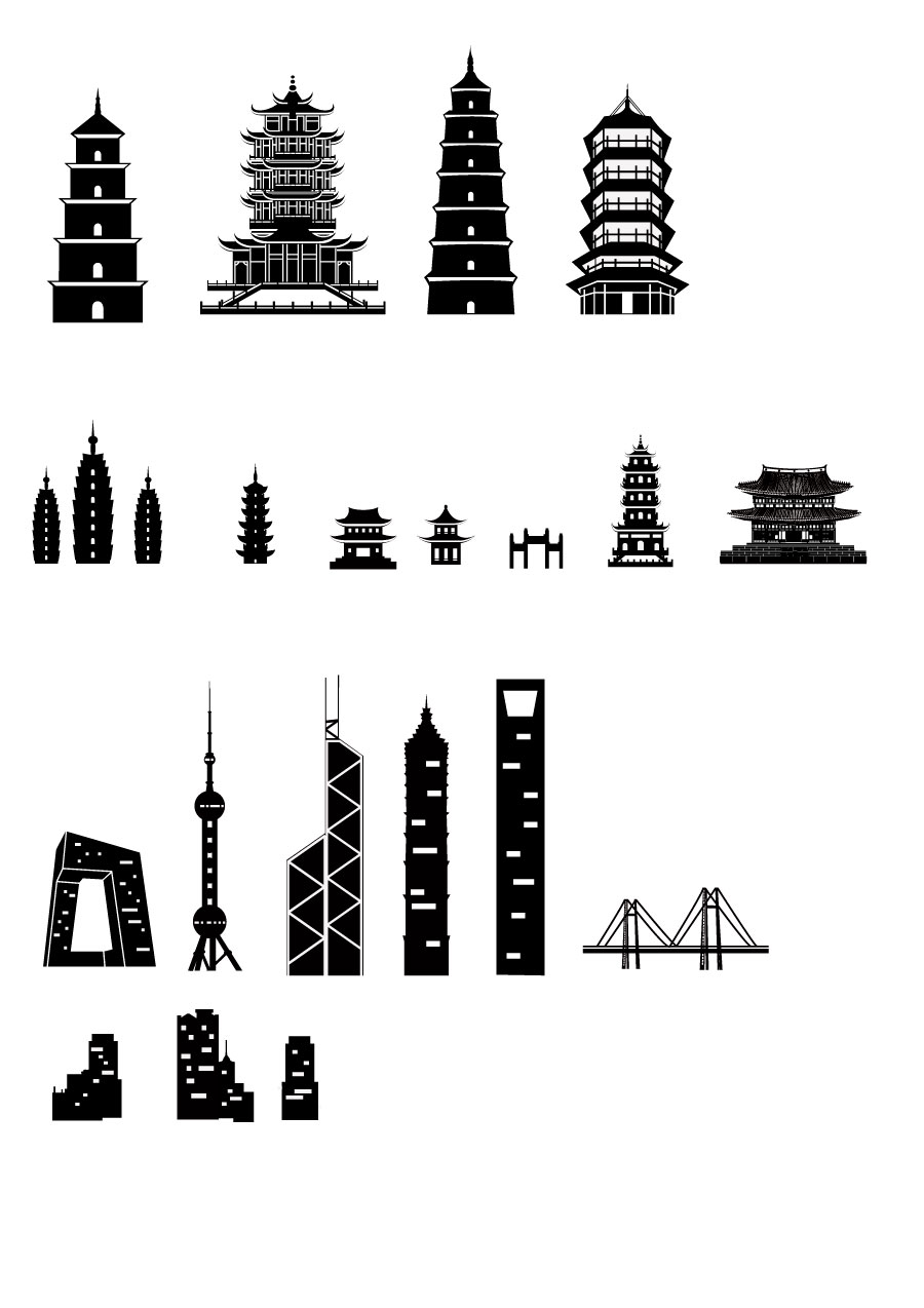 Çin Mimarisi Pagodalar AI Vektör