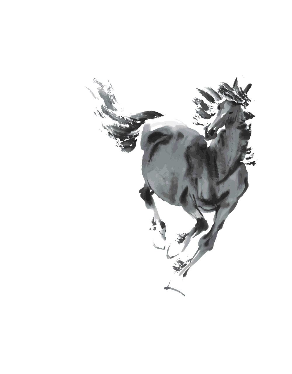 Kitajski Ink Slikarstvo Horse Graphic AI Vektor