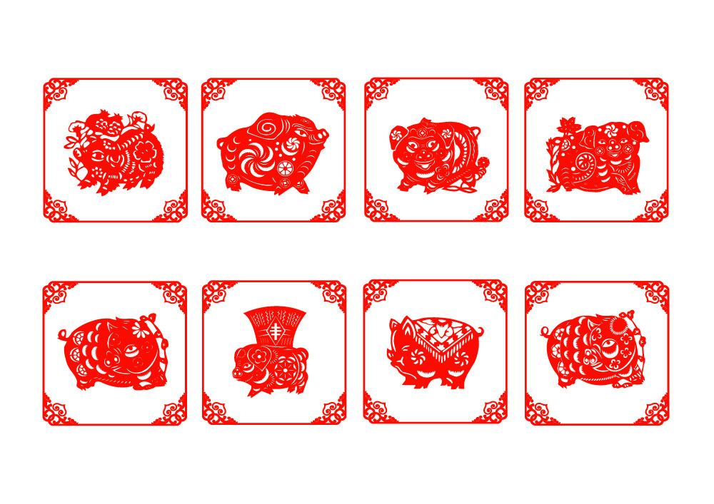 Vecteur de zodiac AI cochon de coupe de papier chinois