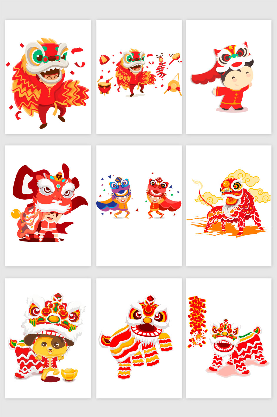 中国式龙和舞狮图形AI矢量