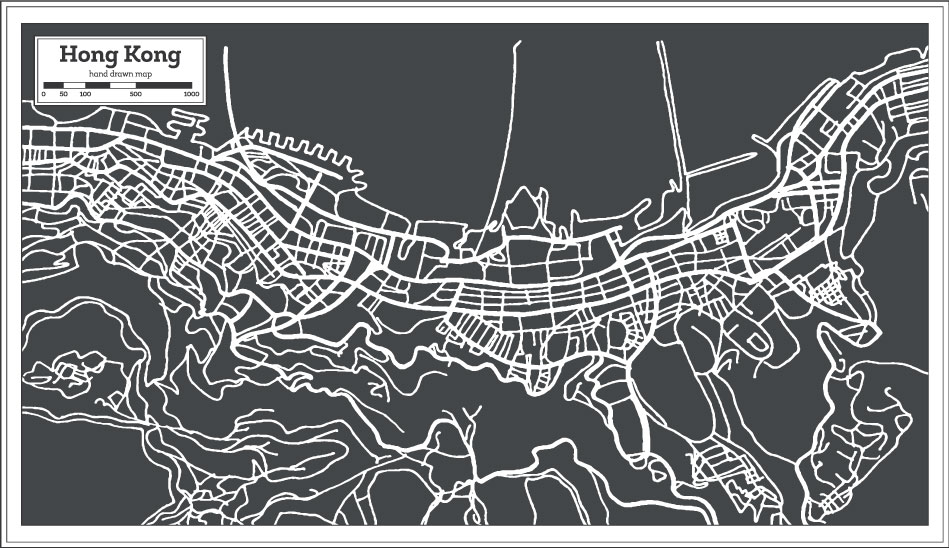 City Hand Drawing Hong Kong Mapa AI Vector