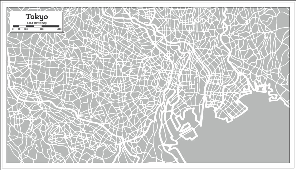 City Hand Drawing Tokyo Map AI Vector