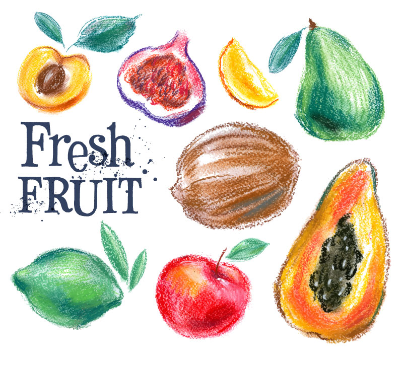 Vecteur de fruits dessinés à la main au crayon de couleur
