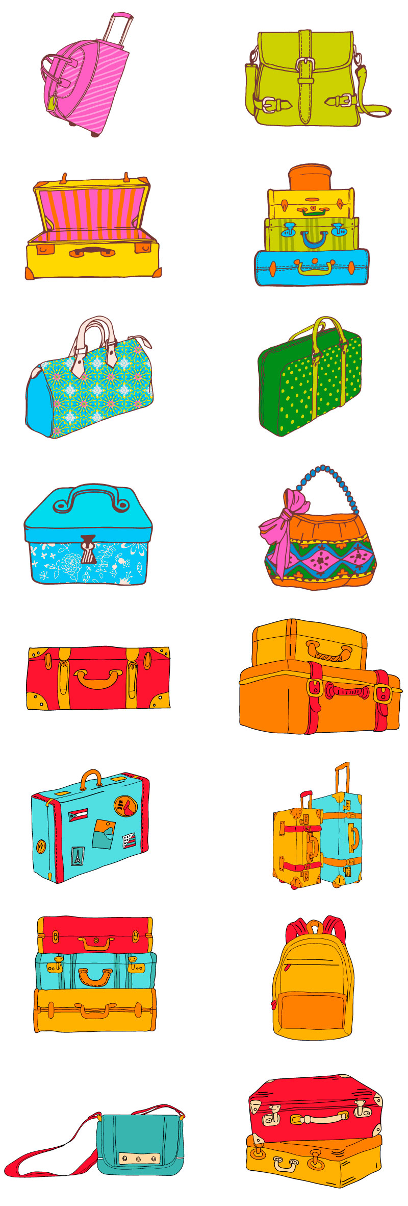 Colourful Hand Drawn Traveling Suitcase AI Vector