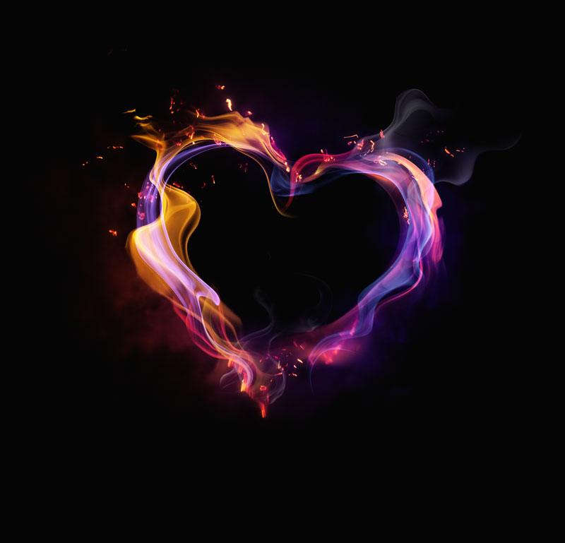قلب آتش دود رنگارنگ