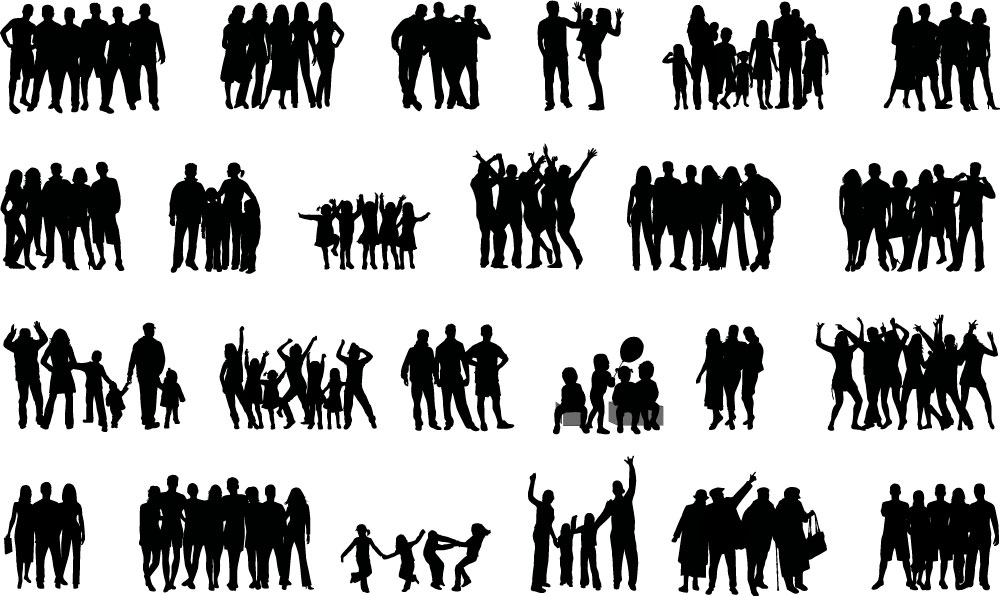 Crowd Family Friends Cheer People Silhouettes AI Vector
