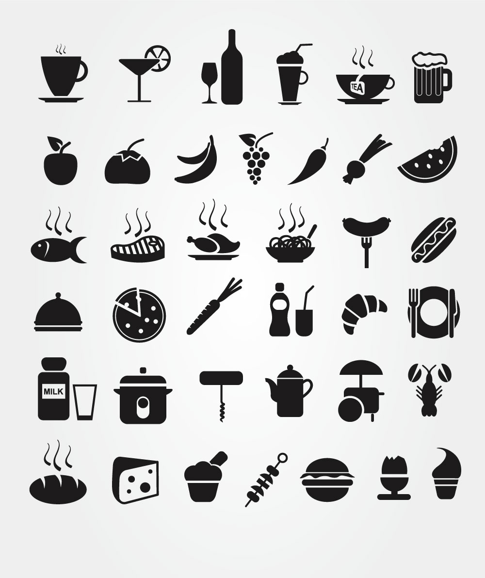 شرب الغذاء أيقونات عناصر التصميم ناقل منظمة العفو الدولية