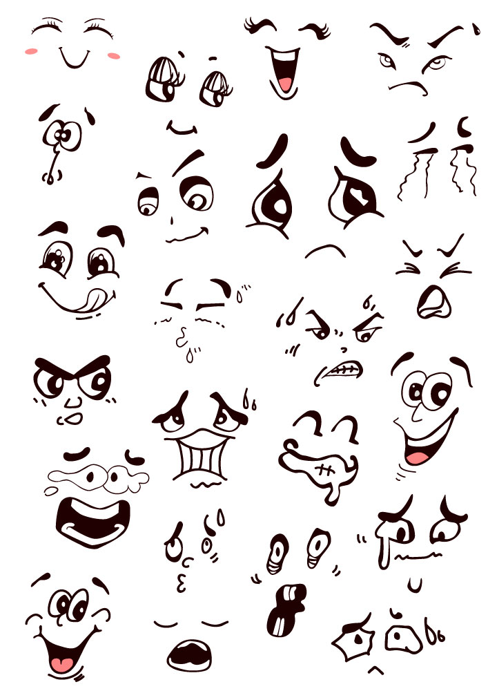 Øyne øyenbryn munn Emoji ikoner AI Vector