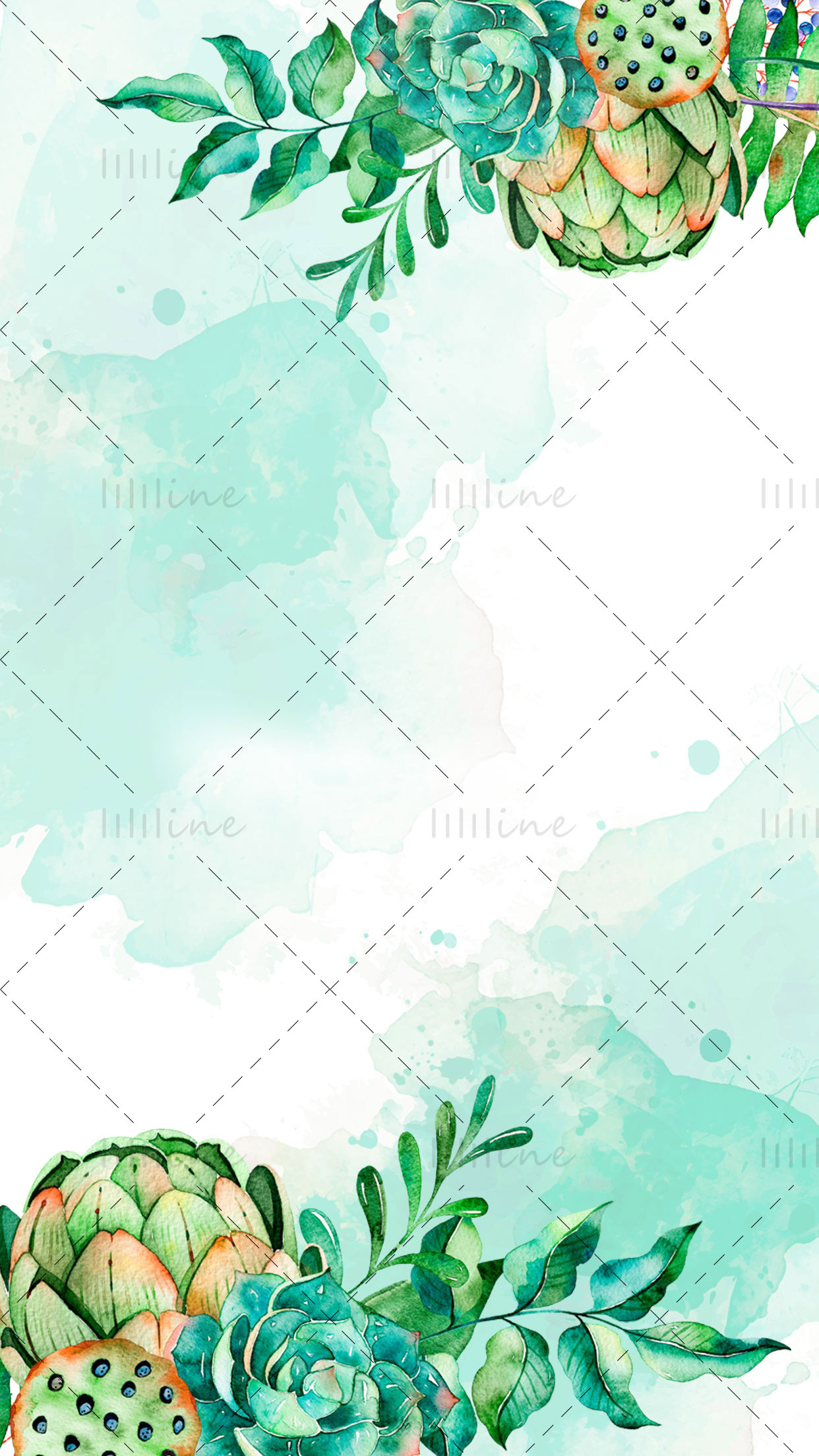Fresh plant and Spring Green Watercolour psd