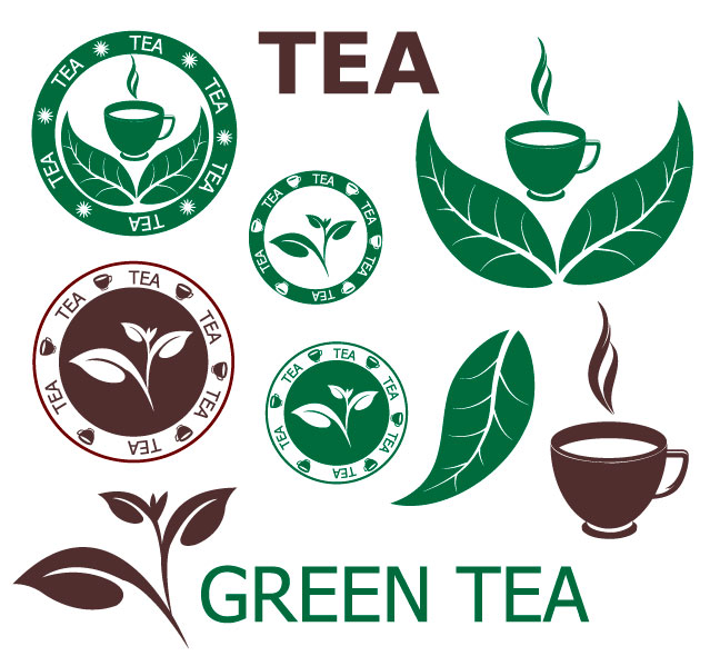 Зеленый чай Иконки AI Вектор