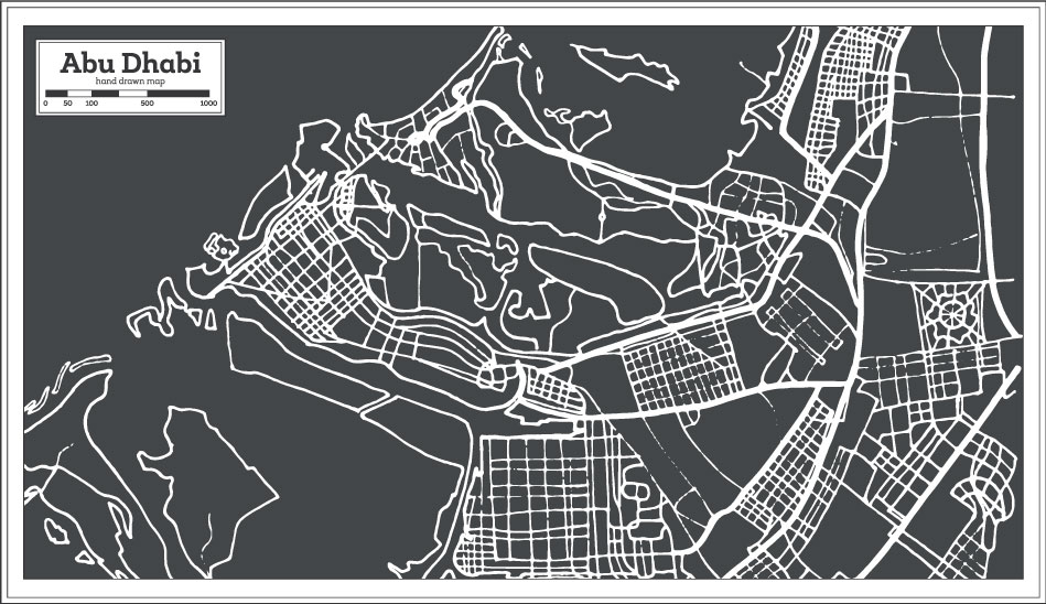 Рука рисунок Абу-Даби Карта AI Вектор
