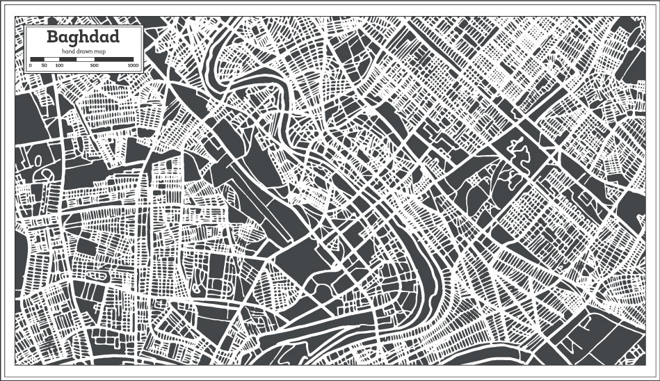 Dibujo a mano Bagdad Mapa AI Vector
