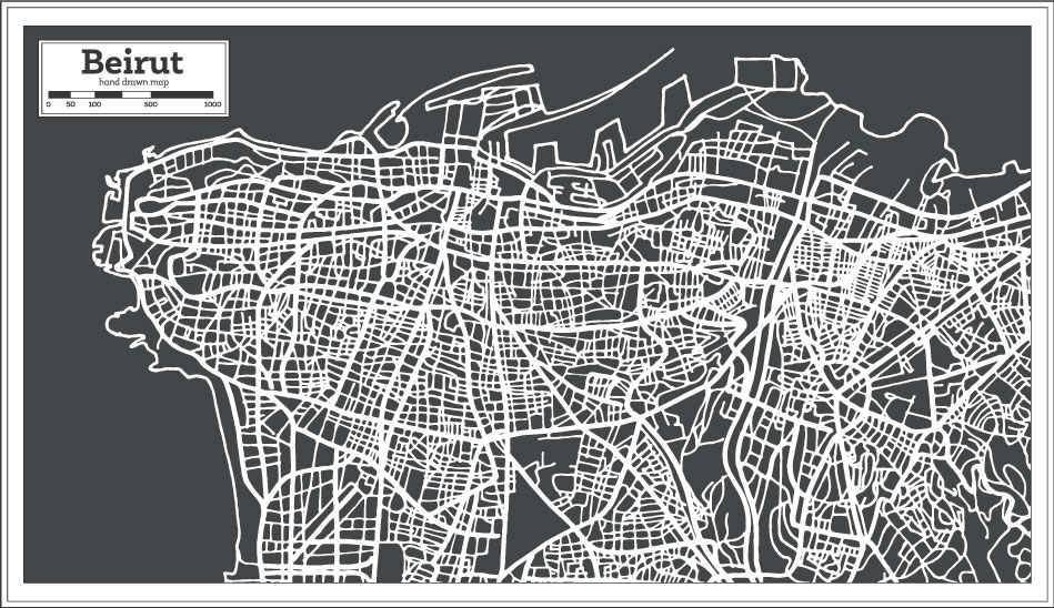 Dibujo a mano Beirut Mapa AI Vector