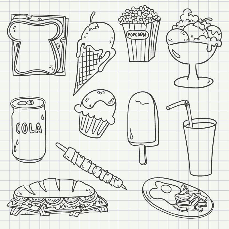 Hand Drawing Drink Icecream Bread Icons AI Vector