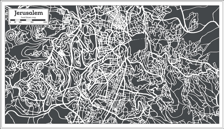 Vettore di AI della mappa di Gerusalemme del disegno della mano