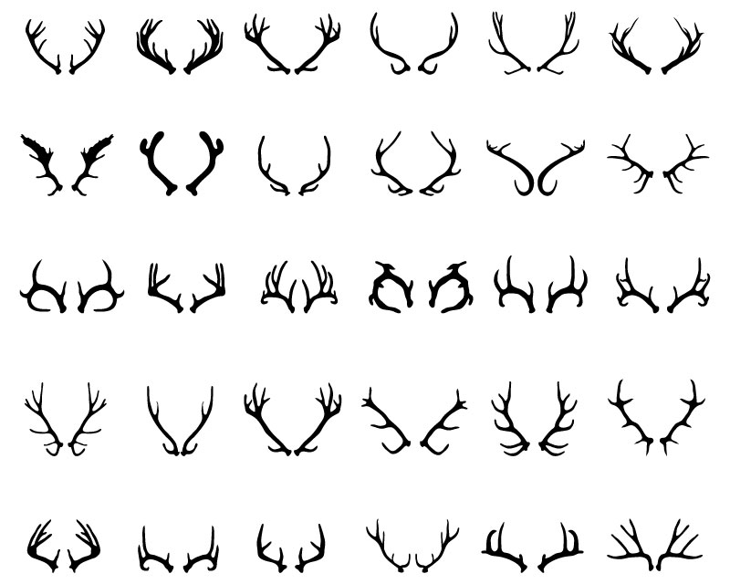 Ръчно рисуваno Различни икони от рога на елен AI вектор