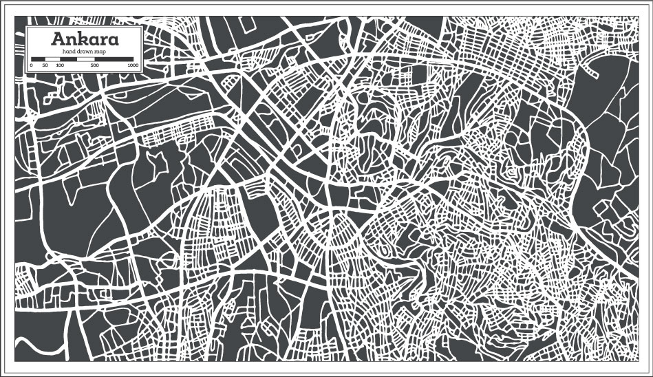 Dibujado a mano Ankara Mapa AI Vector