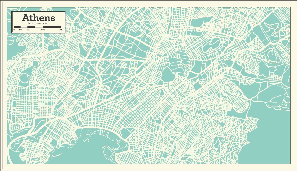 Mapa de Atenas dibujado a mano AI Vector