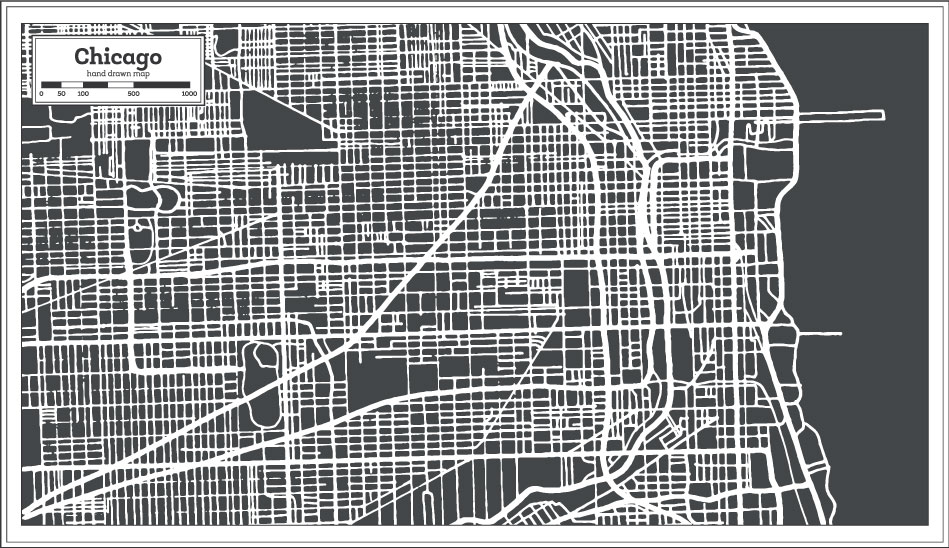 Hand Drawn Chicago Map AI Vector