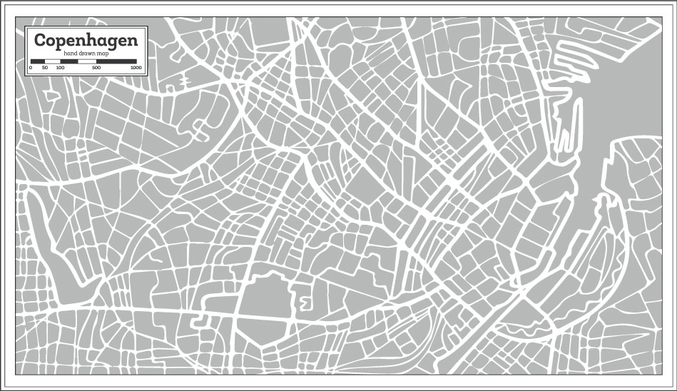 Dibujado a mano Copenhague Mapa AI Vector