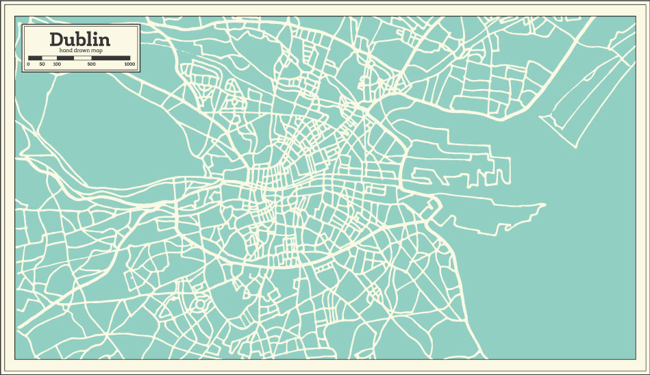 Dibujado a mano Dublín Mapa AI Vector