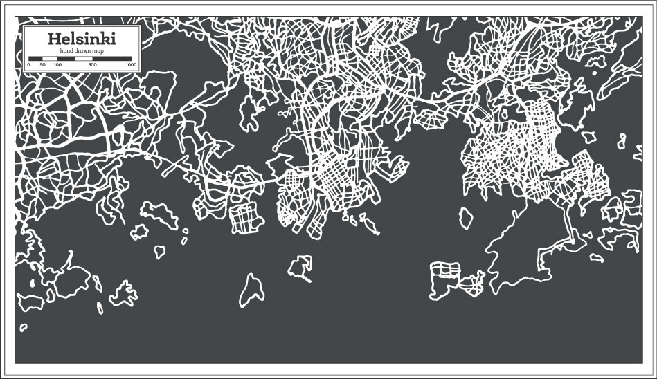 Hand Drawn Helsinki Map AI Vector