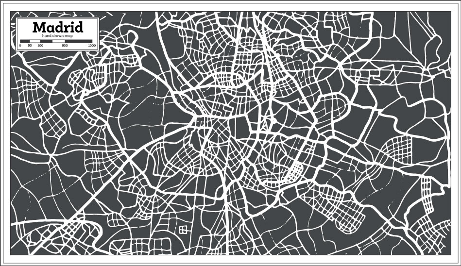 手绘马德里地图AI矢量