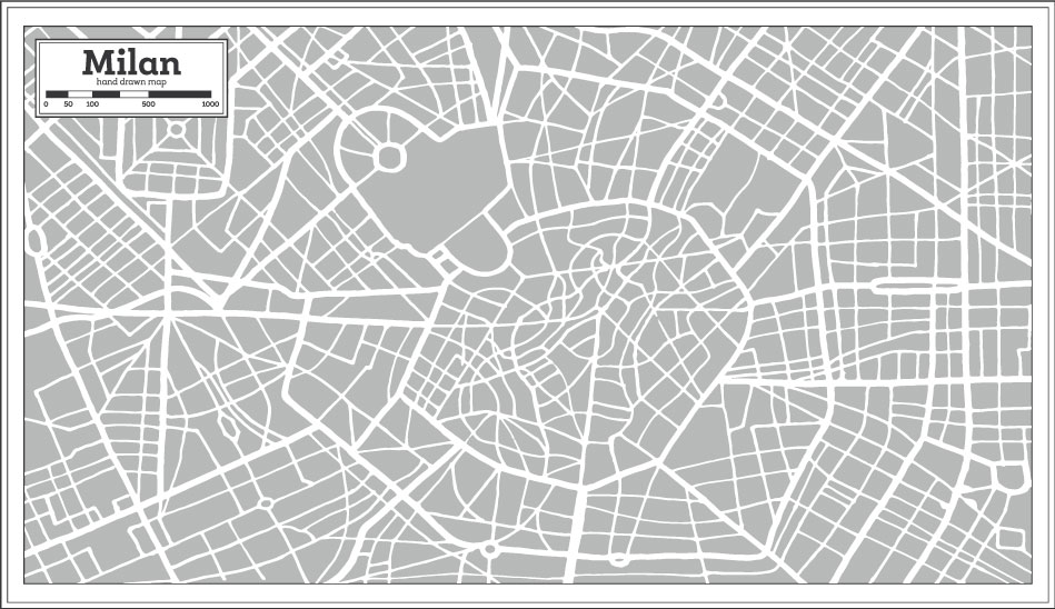 Dibujado a mano Milan Mapa AI Vector