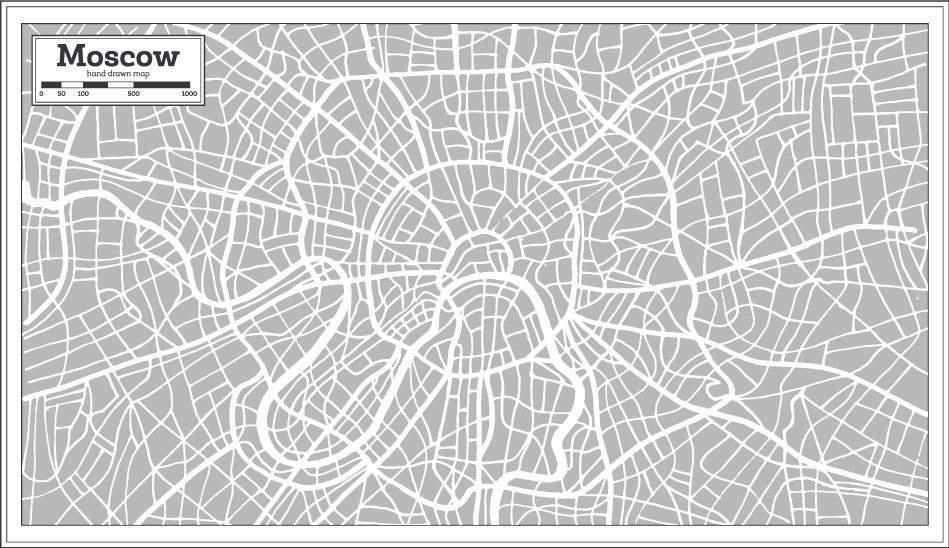 Dibujado a mano Moscú mapa AI Vector