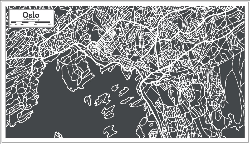 Mapa de Oslo dibujado a mano AI Vector