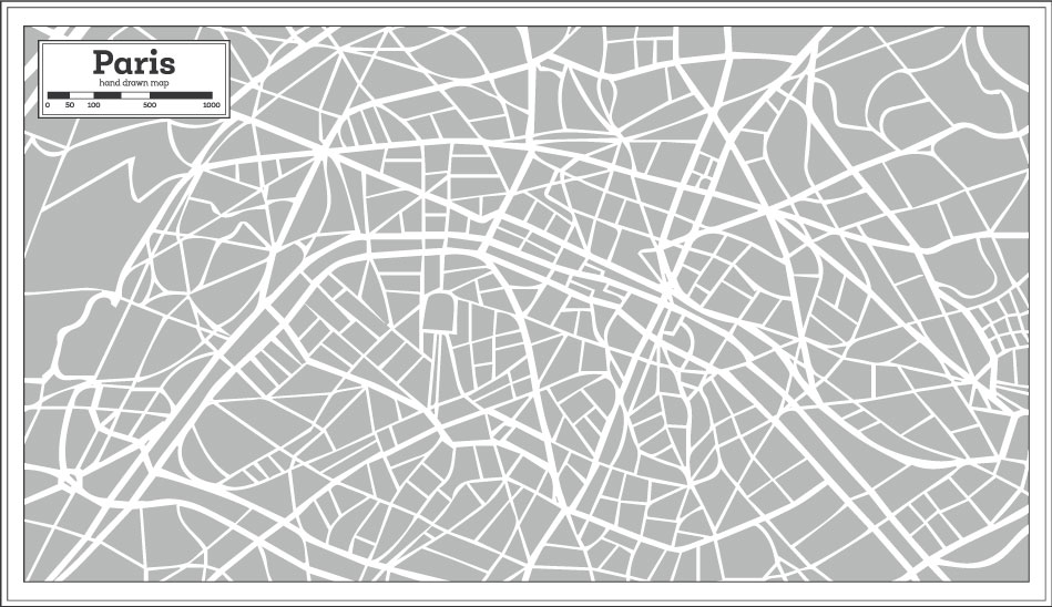 手绘巴黎地图AI矢量