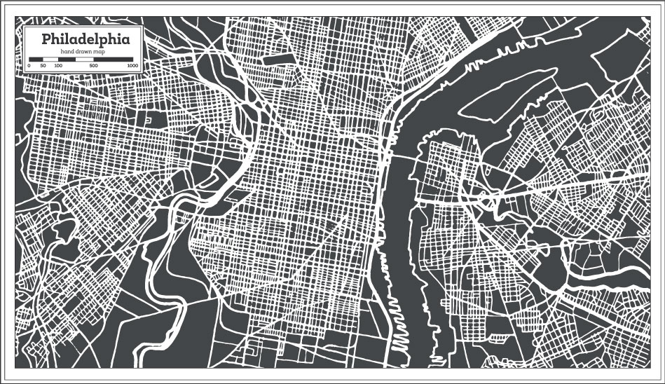 Рисованной Филадельфийская Карта AI Вектор