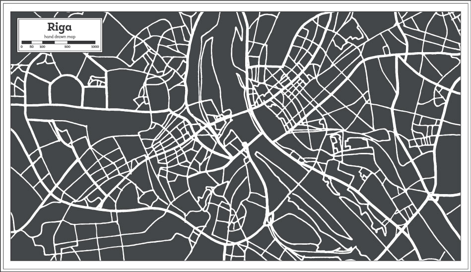 Нарисованная от руки карта Риги AI Vector
