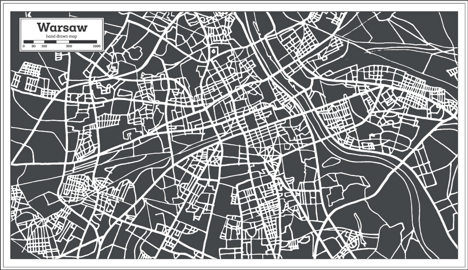 Рисованной Варшавская Карта AI Вектор