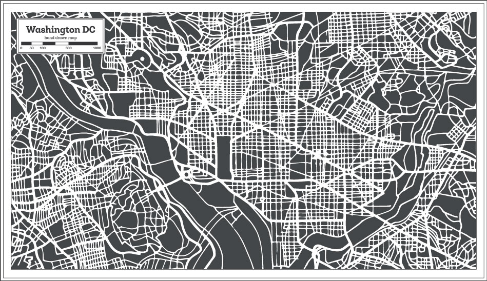 El çekilmiş Washington DC harita AI vektör