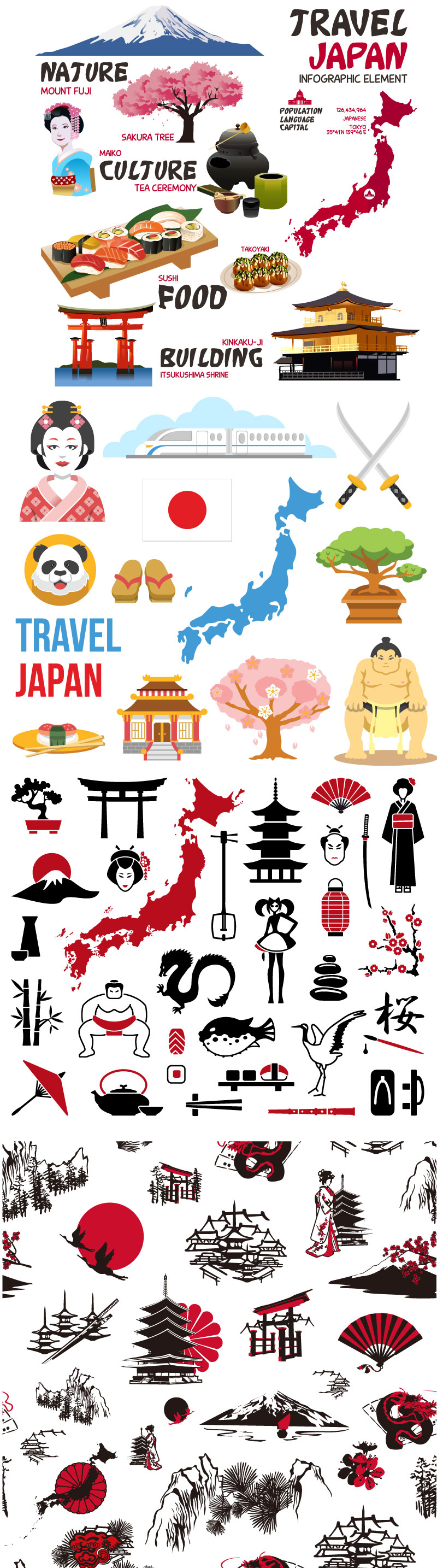 Japanese Travel Elements AI Vector