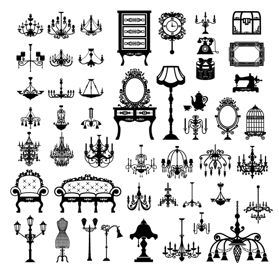 Lamps Lanterns Sofa Icons Graphic AI Vector