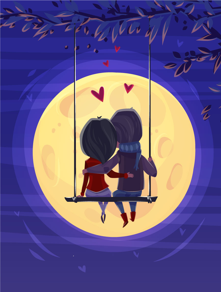 Lover On The Swing Cartoon Graphic AI vector